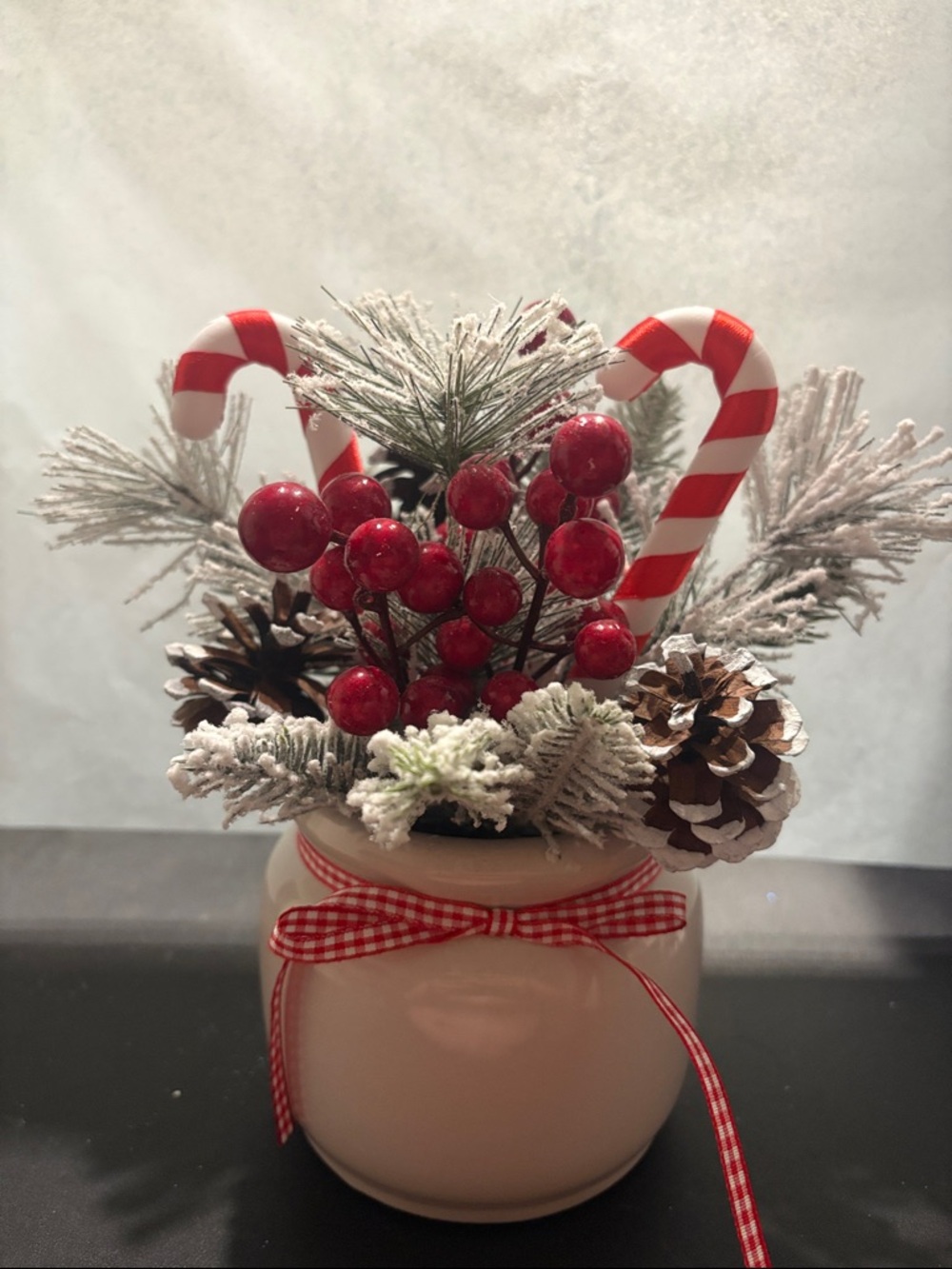 Set of 3 Festive Candy Cane Holiday Floral Arrangement - Red & White